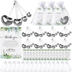 36 Set Heart Shaped Measuring Spoon Tea Spoons Wedding Baby Shower Favor for Guests Stainless Steel Measure Spoons with Organza Bag and Thank You Card for Wedding Birthday Bridal Shower Souvenir