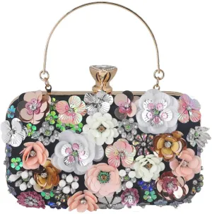 3d Flower Dinner Bag Beaded Clutch Purses for Women Exquisite Black Handbag Party Purses for Women