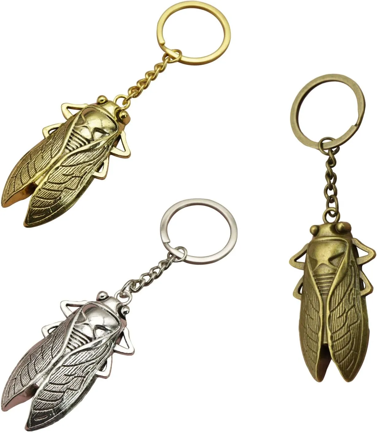 3Pcs Cicada keychain Zinc Alloy Metal Animal Keychain Mini Purse Handbag Charm Insect Keychain for Women