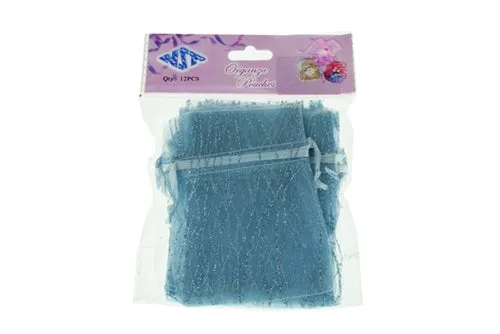 3" x 4" STRIPED SPARKLING GLITTERED Organza Favor Bags (12 Pcs)