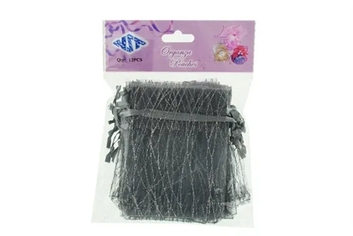 3" x 4" STRIPED SPARKLING GLITTERED Organza Favor Bags (12 Pcs)
