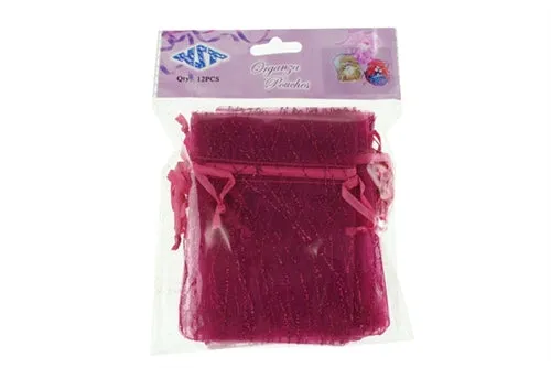 3" x 4" STRIPED SPARKLING GLITTERED Organza Favor Bags (12 Pcs)