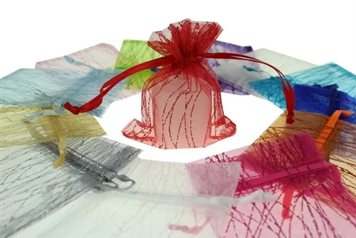 3" x 4" STRIPED SPARKLING GLITTERED Organza Favor Bags (12 Pcs)