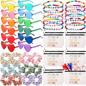 48Pcs Friendship Gifts Music Singer Party Favors Make Up Bags Beaded Friendship Bracelets Bulk Heart Sunglasses Scrunchies 12 Set Popular Singer Party Gifts for Women Music Fan Birthday Supplies