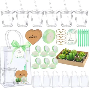 49Pcs/6 Sets Baby Shower Prizes for Game Winners Baby Shower Winners Guest Gifts Include 6 Comb 6 Plastic Cups 6 Cork Coasters 6 Cactus Candles 6 Pvc Bag 6 Pen 6 Cards 6 Bracelet 1 Roll of Ribbon