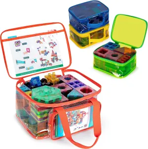 4PCS Magnetic Building Tiles Storage Bag, Clear PVC Toy Storage Organizer Bag, Toys Travel Bag Case for Magnet Building Tiles, Board Game, Toy Carry Case for Magnetic Blocks
