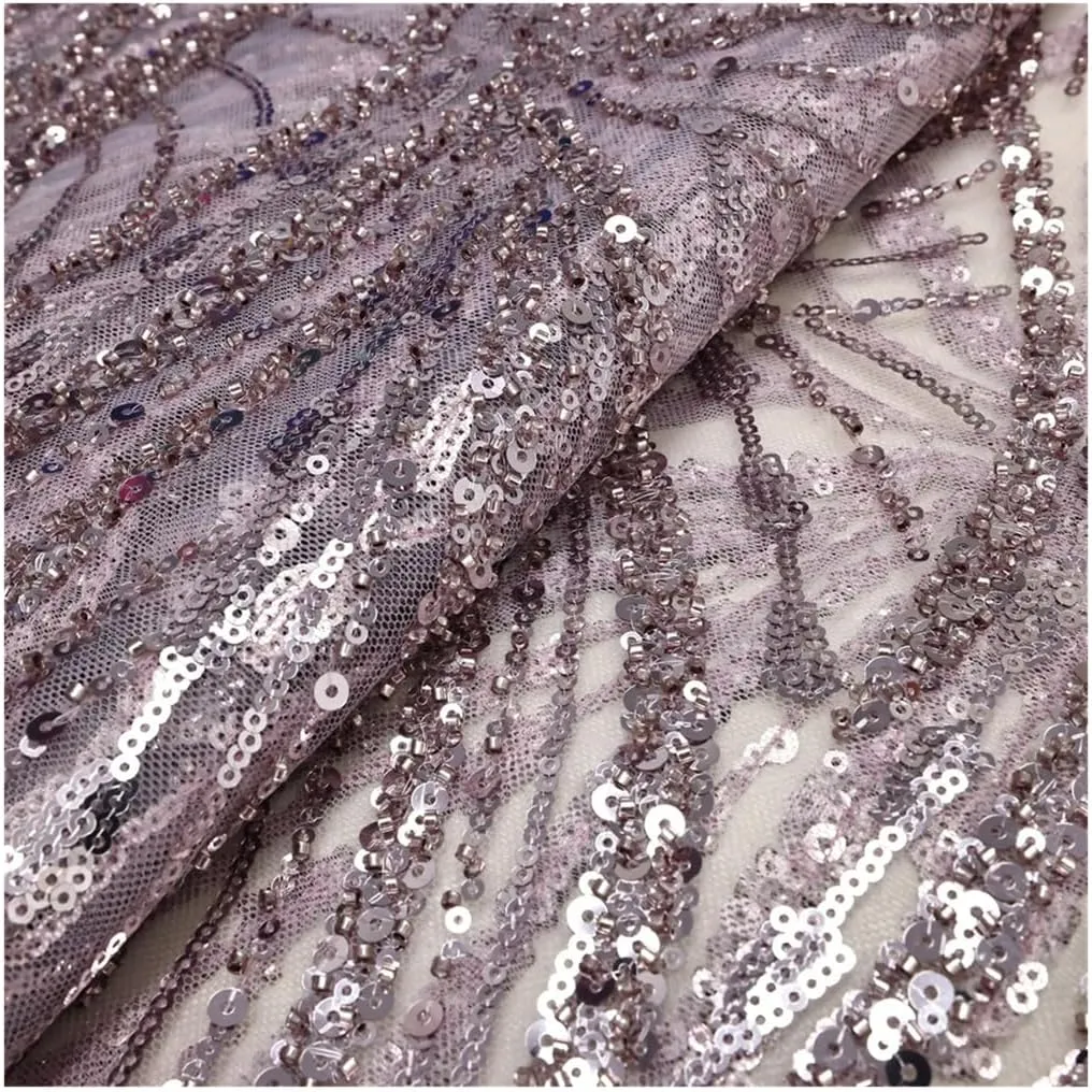 5 Yards African Lace Fabric Sequins Beaded Embroidery Groom Nigerian Bridal French Tulle Lace for Wedding Dress