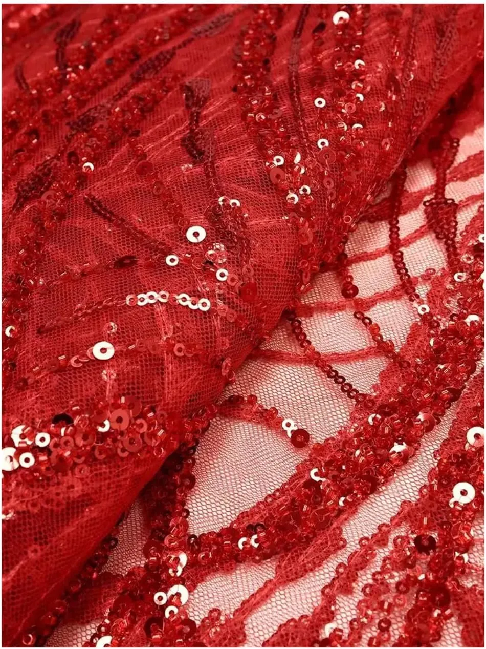 5 Yards African Lace Fabric Sequins Beaded Embroidery Groom Nigerian Bridal French Tulle Lace for Wedding Dress