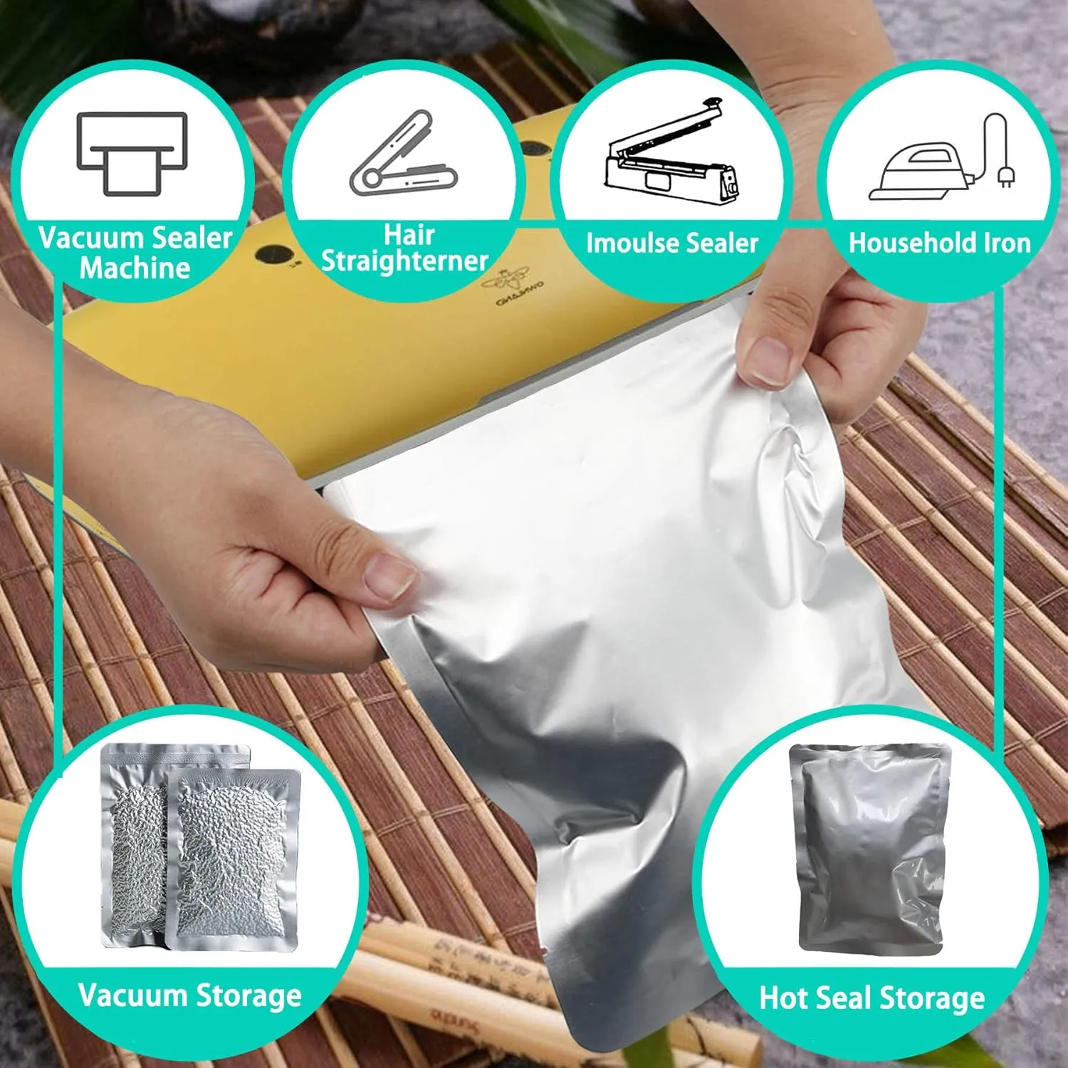 50 PCS 1 Gallon Mylar bags for food storage, Heat Sealable Bags Storage Bags for Food, Coffee Beans, tea, grains, etc.(9.8 x 13.7 Inch)