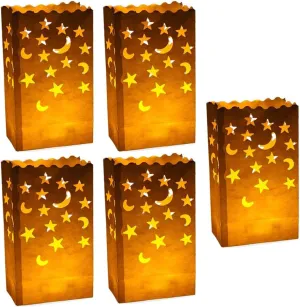 50 pcs White Luminary Candle Bags Special Lantern Luminary Bag with Stars Moon Durable and Reusable Fire-Retardant Material for Wedding Valentine's Day Decor Engagement Event Marriage Proposal