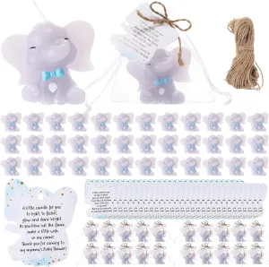 50 Set Baby Shower Favors with Elephant Shaped Candle Favors, Thanks Cards, Organza Gift Bags Baby Shower Favors Bulk for Gender Reveal Party Guests Return Gift Boys Girls Birthday (Blue)