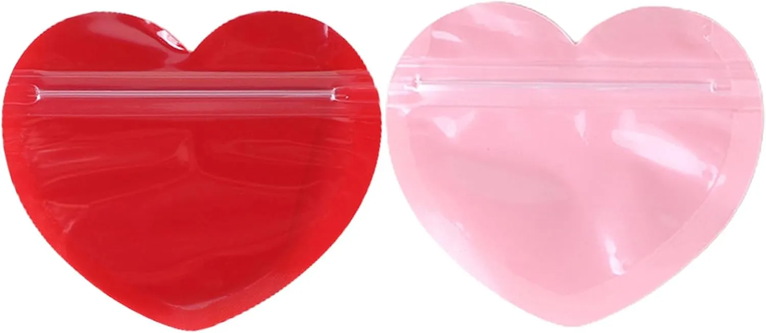 50xDurable Heart Shaped Jewelry Bag Self Sealing Jewelry Pouch Heart Shape Bag For Jewelry Zipper Lock Pouches Storage Self Sealing Jewelry Pouches Scratch Resistant Jewelry Bags Convenient Zipper