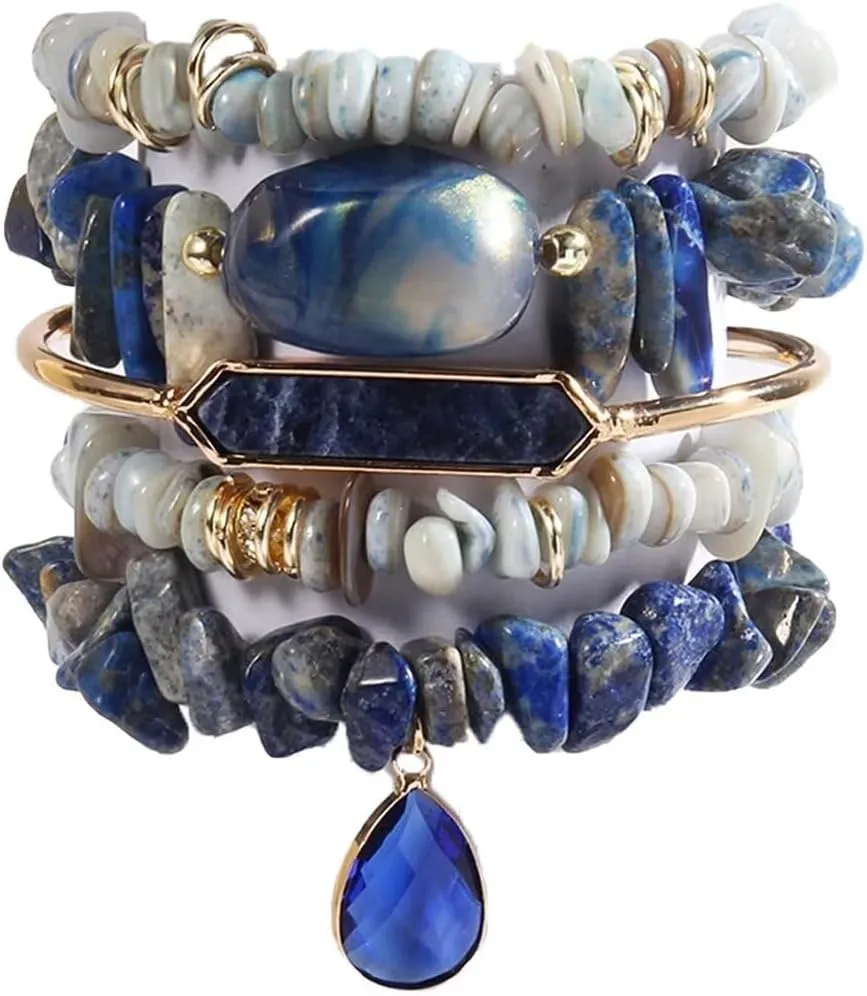 5PCS 6PCS Natural Boho Beaded Bracelets/Bangle for Women Men,Healing Turquoise Jasper Agate Crystal Gemstone Stone Chakra Multilayer Wrap Bohemian Handmade Jewelry Beads Stretch Bracelet Set