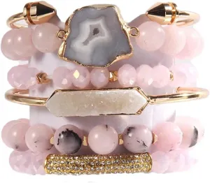 5PCS 6PCS Natural Boho Beaded Bracelets/Bangle for Women Men,Healing Turquoise Jasper Agate Crystal Gemstone Stone Chakra Multilayer Wrap Bohemian Handmade Jewelry Beads Stretch Bracelet Set