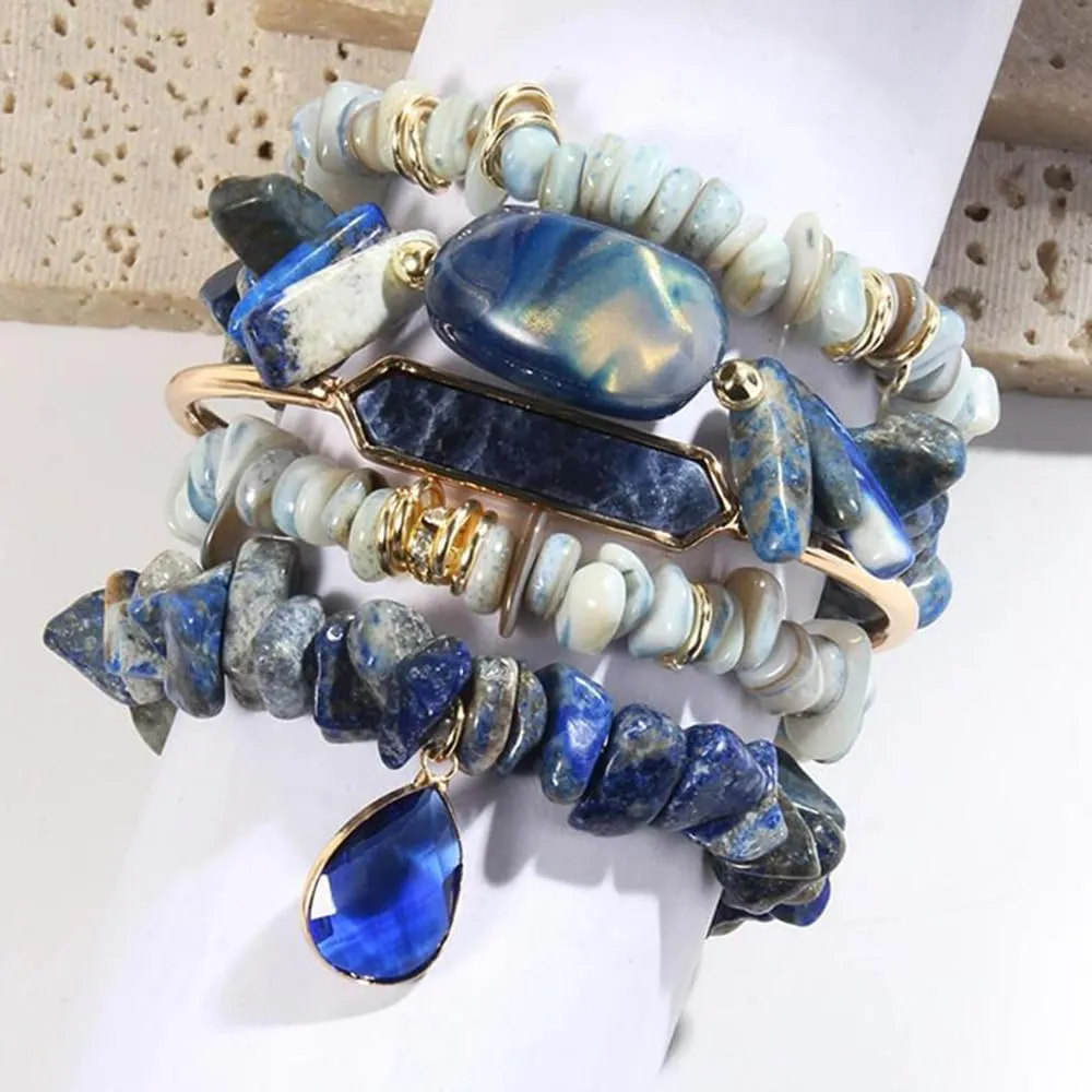 5PCS 6PCS Natural Boho Beaded Bracelets/Bangle for Women Men,Healing Turquoise Jasper Agate Crystal Gemstone Stone Chakra Multilayer Wrap Bohemian Handmade Jewelry Beads Stretch Bracelet Set