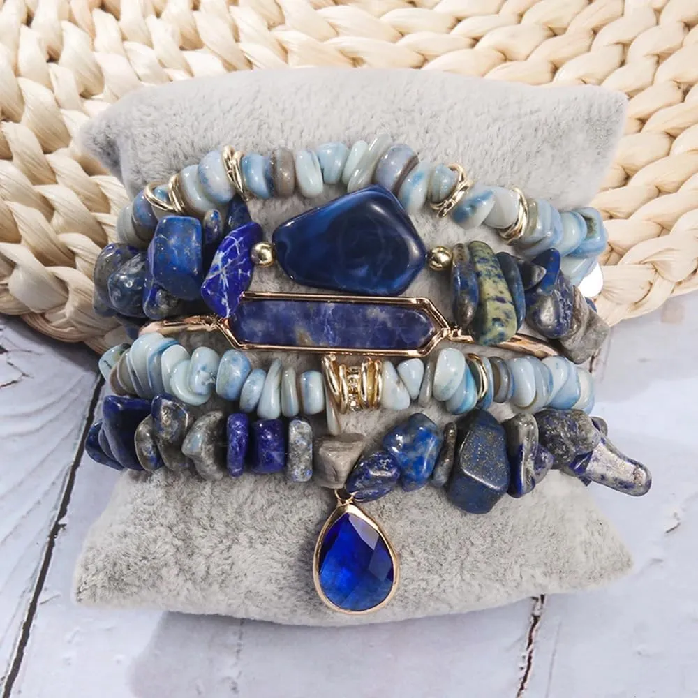 5PCS 6PCS Natural Boho Beaded Bracelets/Bangle for Women Men,Healing Turquoise Jasper Agate Crystal Gemstone Stone Chakra Multilayer Wrap Bohemian Handmade Jewelry Beads Stretch Bracelet Set