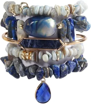 5PCS 6PCS Natural Boho Beaded Bracelets/Bangle for Women Men,Healing Turquoise Jasper Agate Crystal Gemstone Stone Chakra Multilayer Wrap Bohemian Handmade Jewelry Beads Stretch Bracelet Set