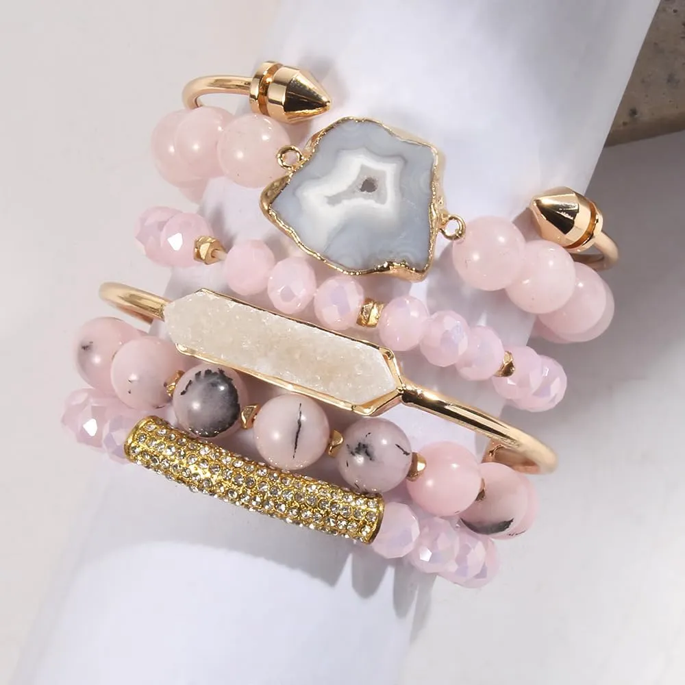 5PCS 6PCS Natural Boho Beaded Bracelets/Bangle for Women Men,Healing Turquoise Jasper Agate Crystal Gemstone Stone Chakra Multilayer Wrap Bohemian Handmade Jewelry Beads Stretch Bracelet Set