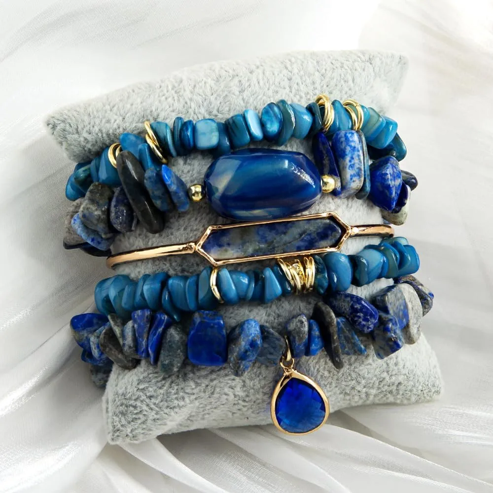 5PCS 6PCS Natural Boho Beaded Bracelets/Bangle for Women Men,Healing Turquoise Jasper Agate Crystal Gemstone Stone Chakra Multilayer Wrap Bohemian Handmade Jewelry Beads Stretch Bracelet Set