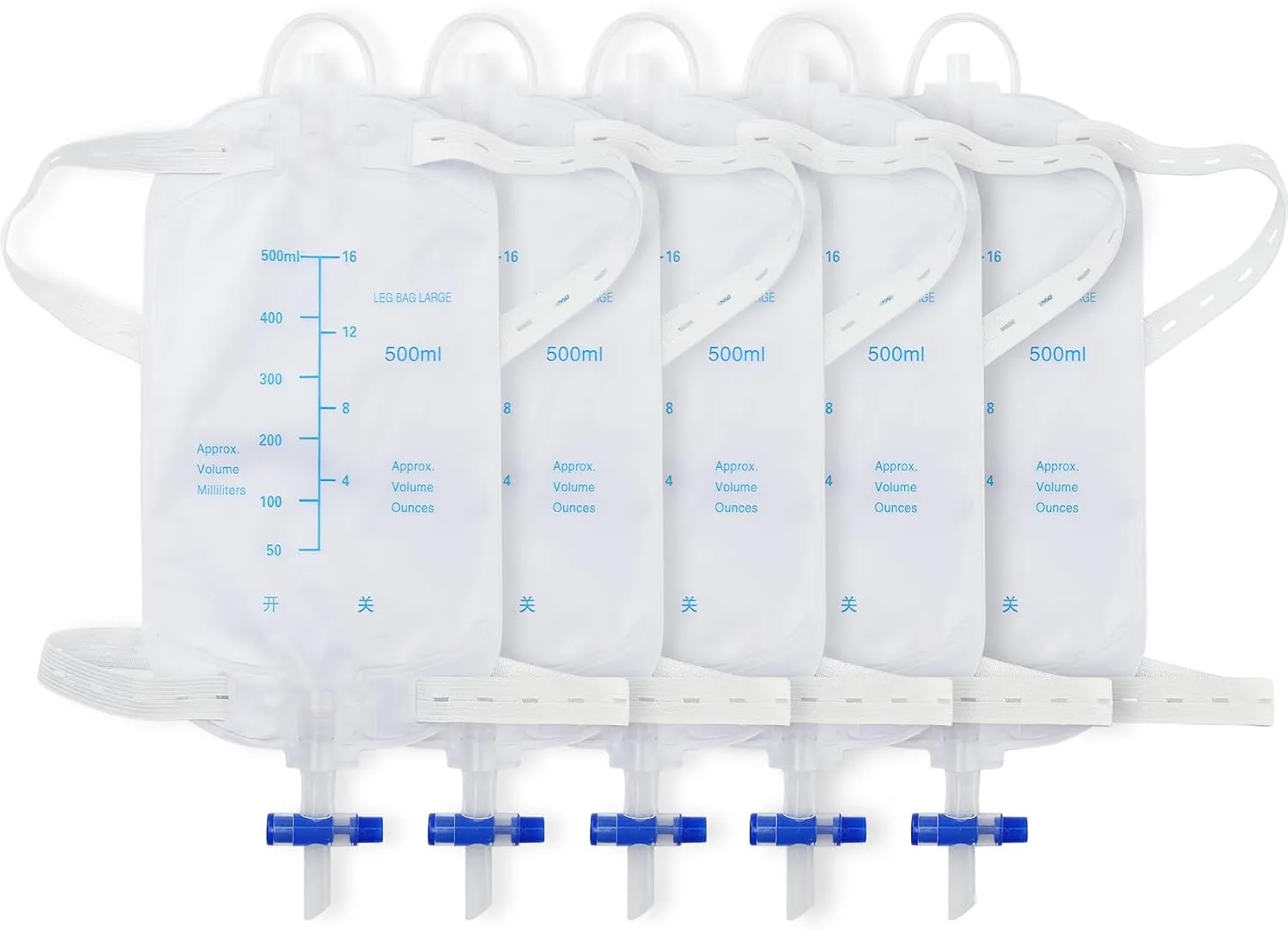 5pcs Catheter Leg Bags for Man,Urine Leg Bag with 500 Ml Volume,2 Adjustable Elastic Bands,Anti-Reflux Valve,No Leaks,Easy to Empty,Fits Tube Well,Drain Valve Can Be Operated with One Hand