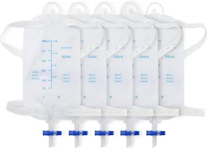 5pcs Catheter Leg Bags for Man,Urine Leg Bag with 500 Ml Volume,2 Adjustable Elastic Bands,Anti-Reflux Valve,No Leaks,Easy to Empty,Fits Tube Well,Drain Valve Can Be Operated with One Hand