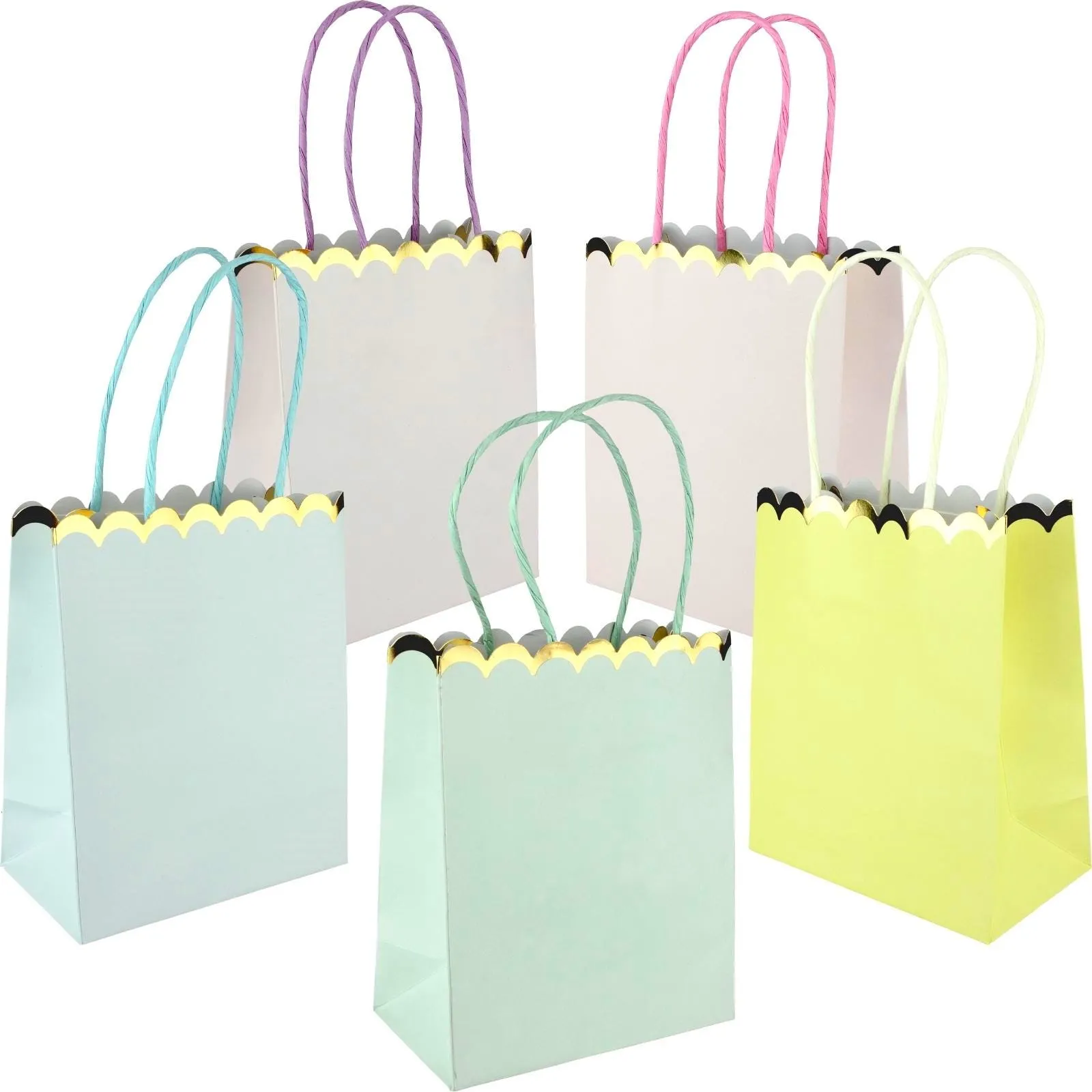 5PK Pastel & Gold Scalloped Paper Gift Bags