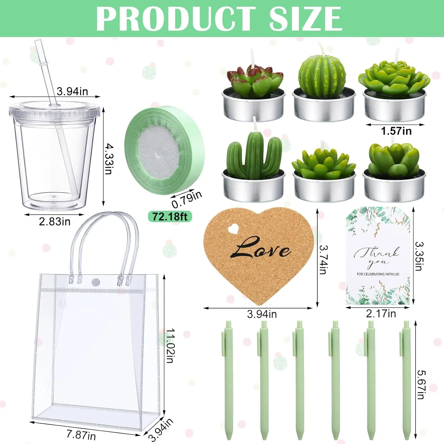 6 Sets Baby Shower Prizes for Game Player Baby Shower Winners Guest Gifts Candle Cup Heart Coaster Insulated Pen Gift Bag Wedding Bridal Game Prizes(Succulent Style,Green)