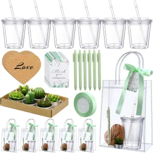 6 Sets Baby Shower Prizes for Game Player Baby Shower Winners Guest Gifts Candle Cup Heart Coaster Insulated Pen Gift Bag Wedding Bridal Game Prizes(Succulent Style,Green)