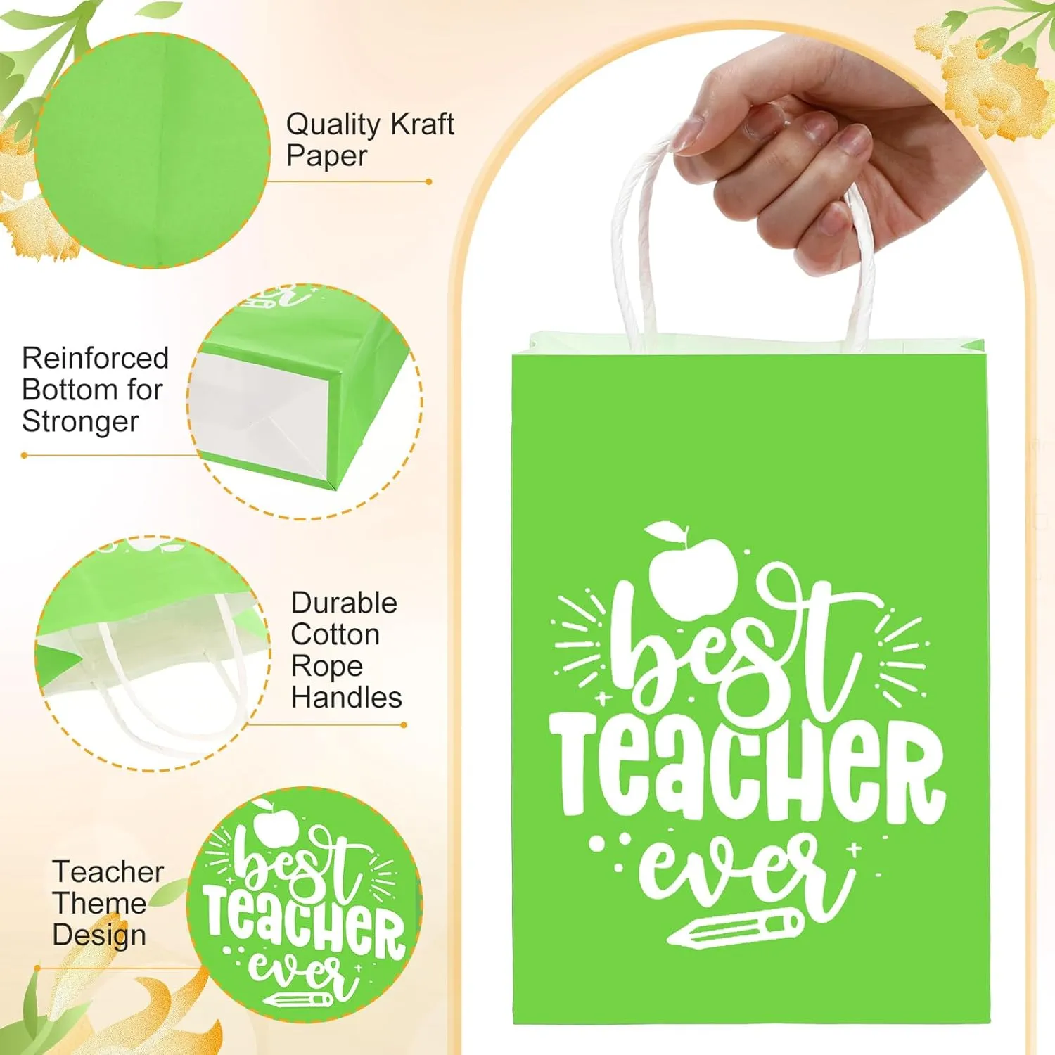 60 Pack Teacher Appreciation Gift Bags with Tissue Paper Thank You Teacher Gift Bags with Handle for End of Year Appreciation Day Retirement Graduation Party Favors(Multicolor)
