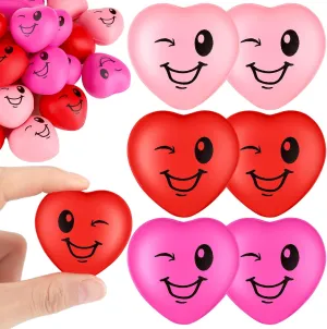 60 Pcs Valentine's Day Heart Stress Balls Mini 1.6" Smile Face Squeeze Foam Relief Heart Shaped Stress Ball for Valentine Toys Gifts Kids Adults Classroom Carnival Reward, 3 Colors