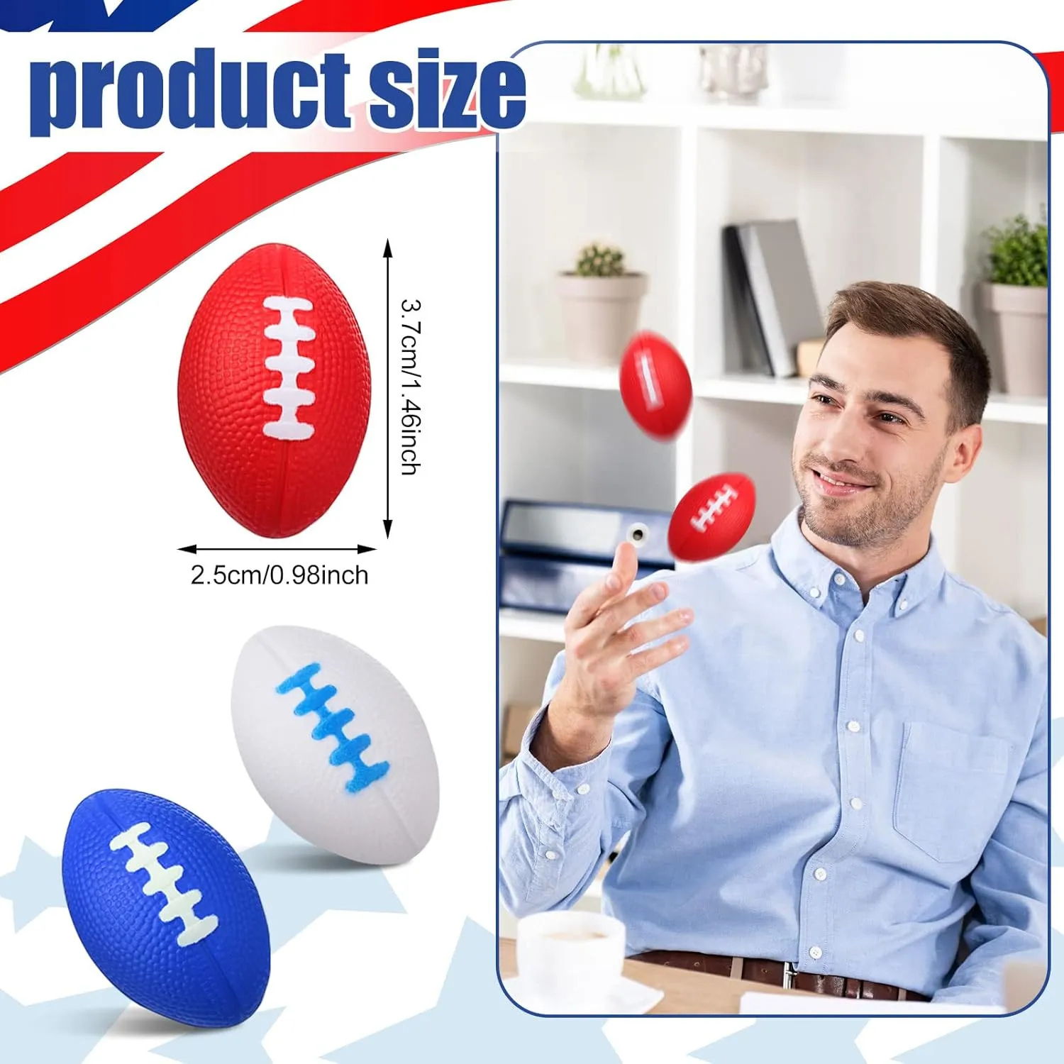 60 Pieces Patriotic Football Stress Ball Bulk Red White Blue Mini Foam Football Sports Stress Balls Mini Footballs for Kids for 4th of July Party Favors Carnival or Parade Throw
