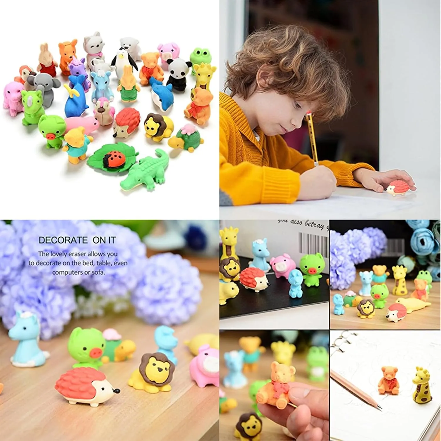 60Pcs Animal Erasers Desk Pets for Kids Pencil Bulk Puzzle Erasers Toys Gifts for Classroom Prizes,Game Reward,Treasure Box,Easter Egg Fillers,Goodie Bag Stuffers,Party Favors