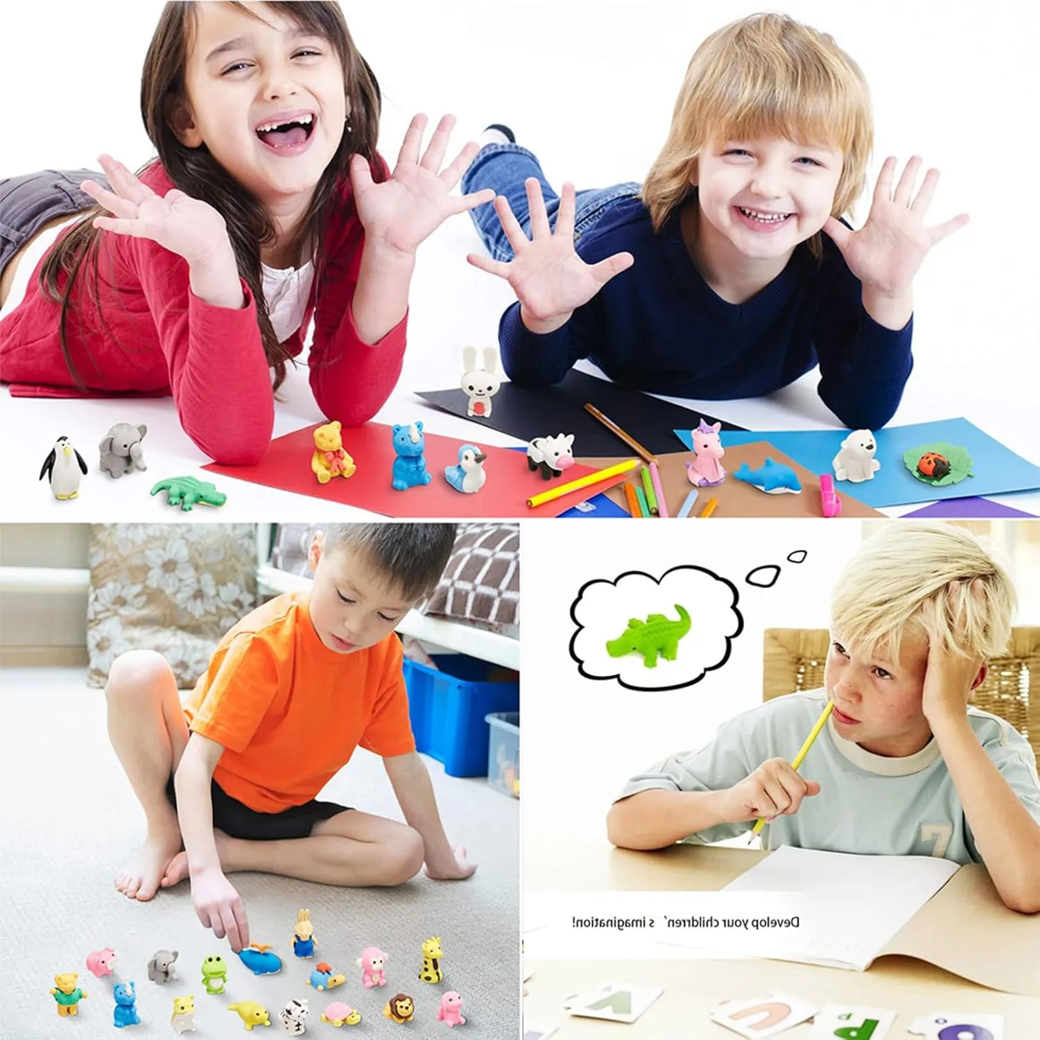 60Pcs Animal Erasers Desk Pets for Kids Pencil Bulk Puzzle Erasers Toys Gifts for Classroom Prizes,Game Reward,Treasure Box,Easter Egg Fillers,Goodie Bag Stuffers,Party Favors