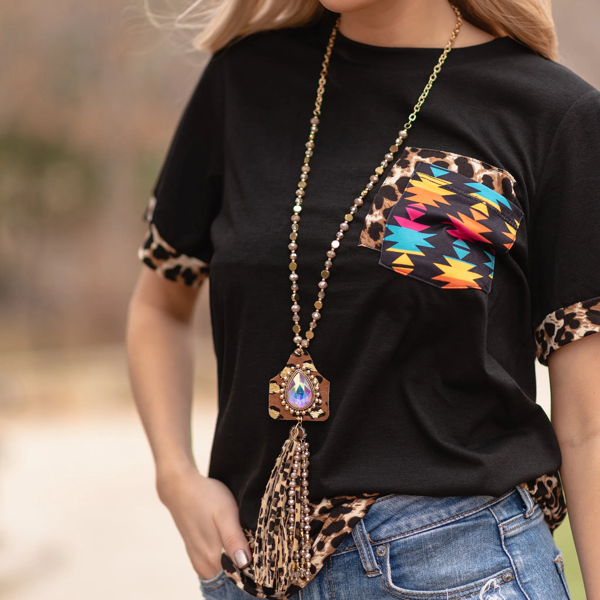 72896 - Animal Print Necklace - Brown