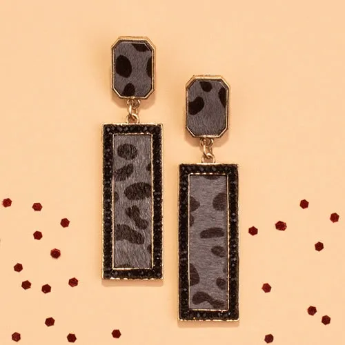 734028 - Rectangle Animal Hide Earrings - Black