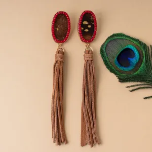 93069 - Animal Print Tassel Earrings - Brown