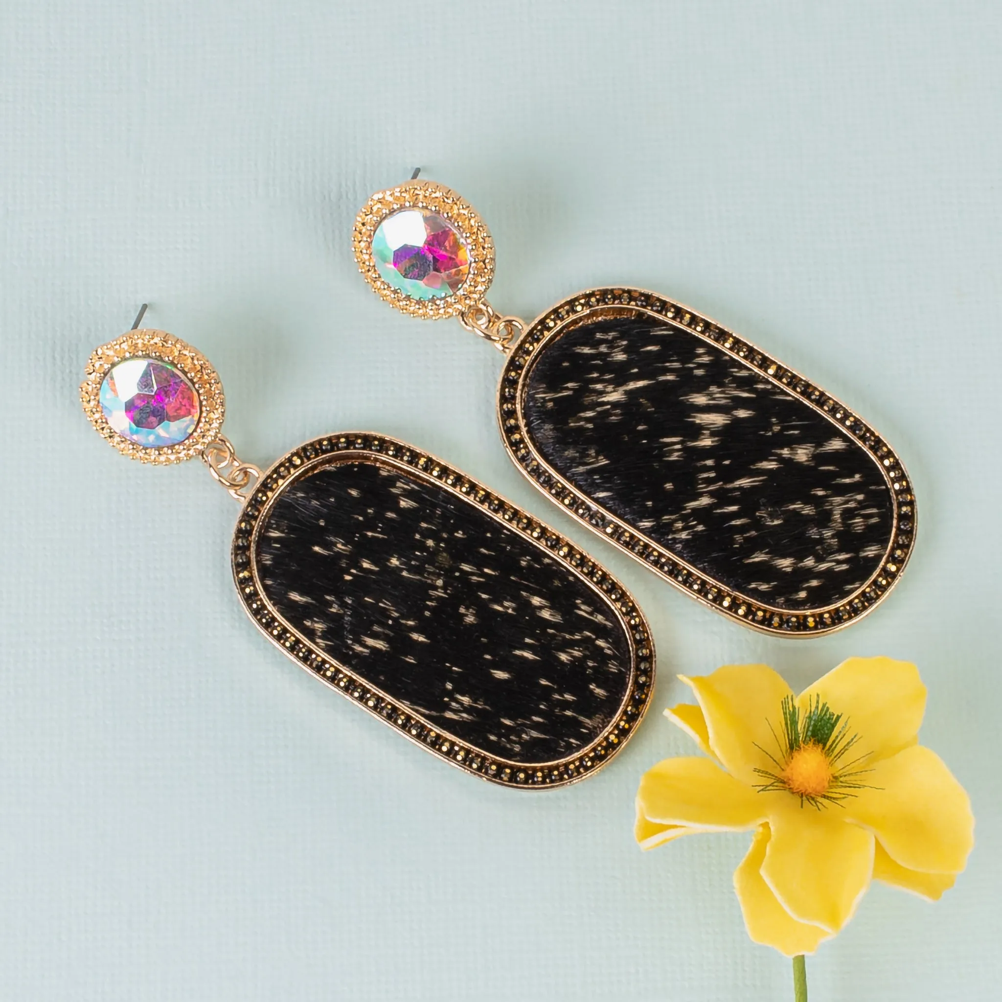 93167 - Rhinestone Animal Print Earrings - Black