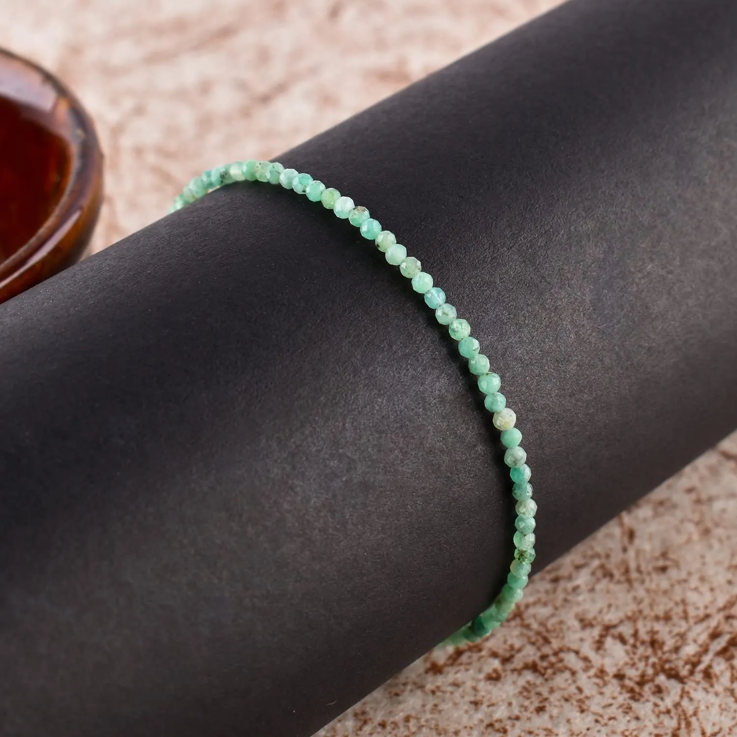 A  Natural Emerald Gemstone Bolo Bracelet, Micro-Faceted Beads, Energy Stone, Healing Crystals, Silver Plated, Adjustable Slider, May Birthday, Gemstones Jewelry, Gift for Women, 10inches