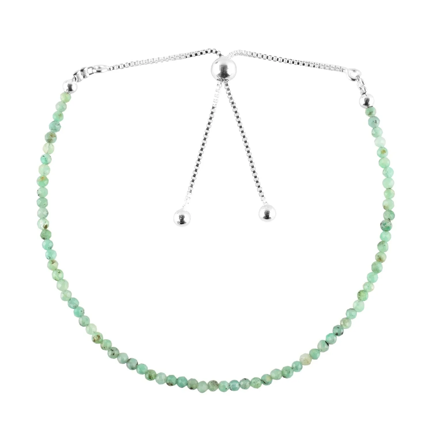 A  Natural Emerald Gemstone Bolo Bracelet, Micro-Faceted Beads, Energy Stone, Healing Crystals, Silver Plated, Adjustable Slider, May Birthday, Gemstones Jewelry, Gift for Women, 10inches
