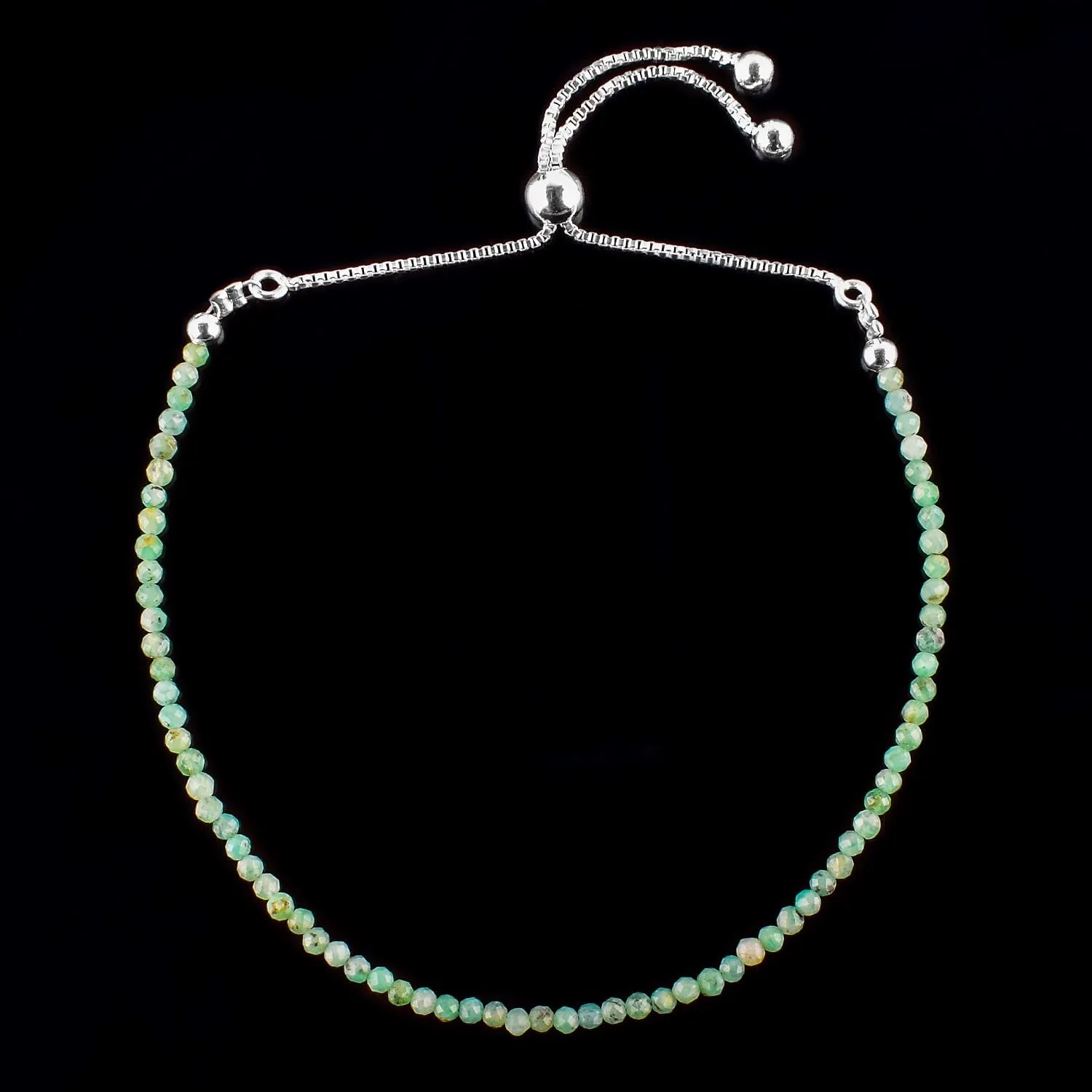 A  Natural Emerald Gemstone Bolo Bracelet, Micro-Faceted Beads, Energy Stone, Healing Crystals, Silver Plated, Adjustable Slider, May Birthday, Gemstones Jewelry, Gift for Women, 10inches