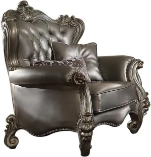 Acme Versailles Faux Leather Tufted Back Chair in Silver and Antique Platinum