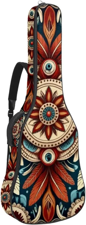 Acoustic Guitar Bag with Two Pockets Guitar Gig Bags,Art Retro Native American Filigree Water Resistent Dual Adjustable Shoulder Strap Guitar Case Gig Bag
