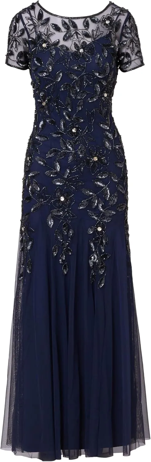 Adrianna Papell Women's Bead Long Dress with Godets