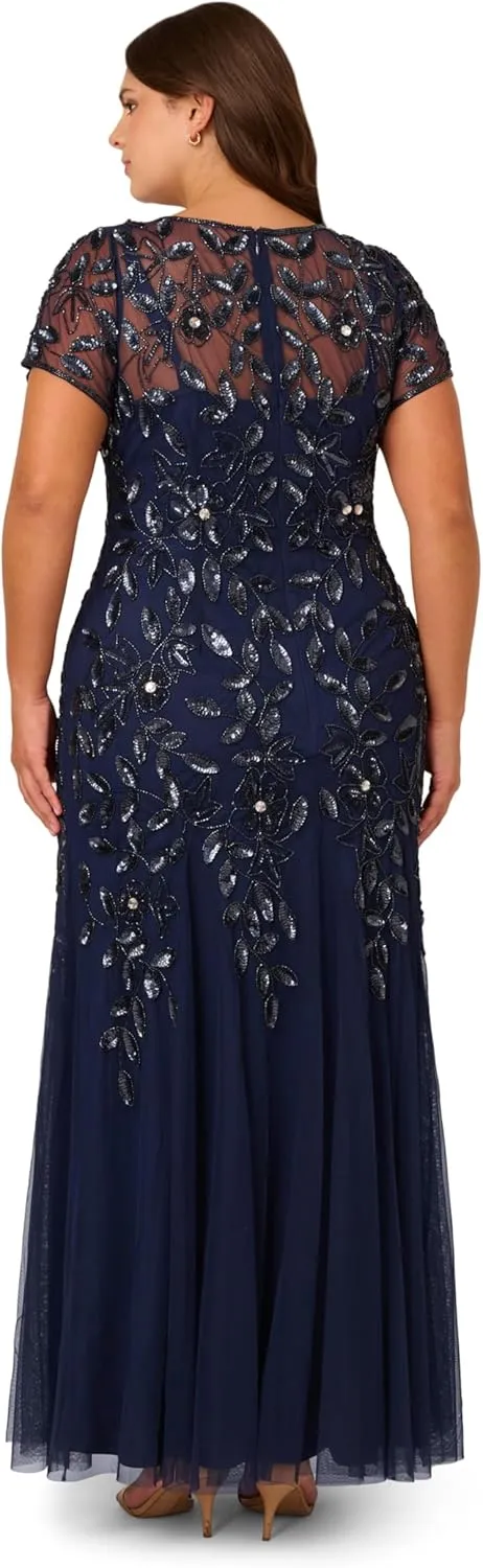 Adrianna Papell Women's Bead Long Dress with Godets