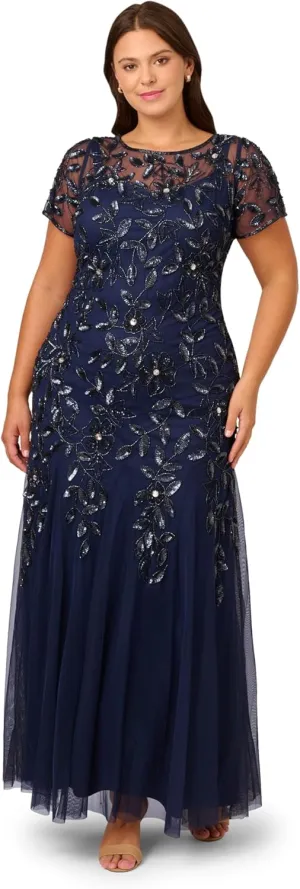Adrianna Papell Women's Bead Long Dress with Godets