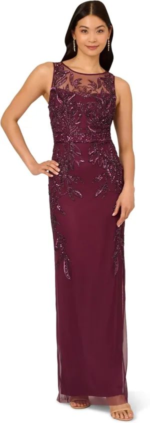 Adrianna Papell Women's Beaded Column Long Dress