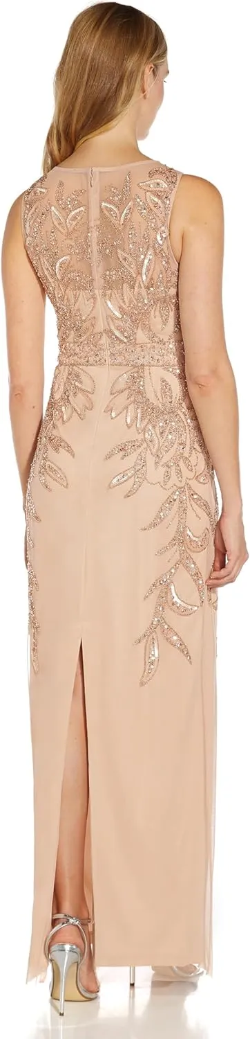 Adrianna Papell Women's Beaded Column Long Dress