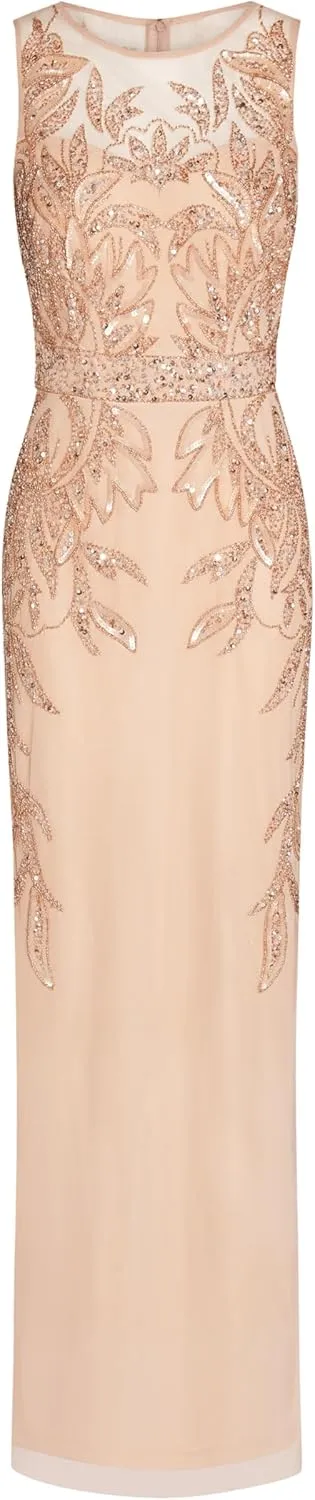 Adrianna Papell Women's Beaded Column Long Dress