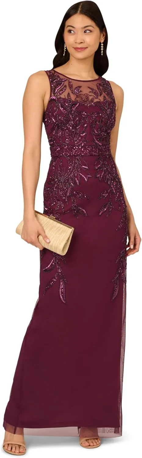 Adrianna Papell Women's Beaded Column Long Dress