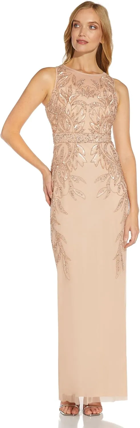 Adrianna Papell Women's Beaded Column Long Dress
